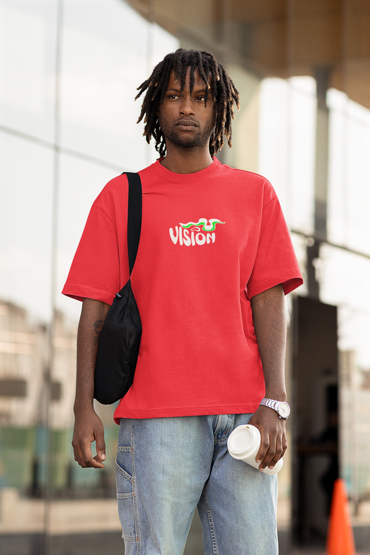 Visionary unisex red oversized t-shirt - s