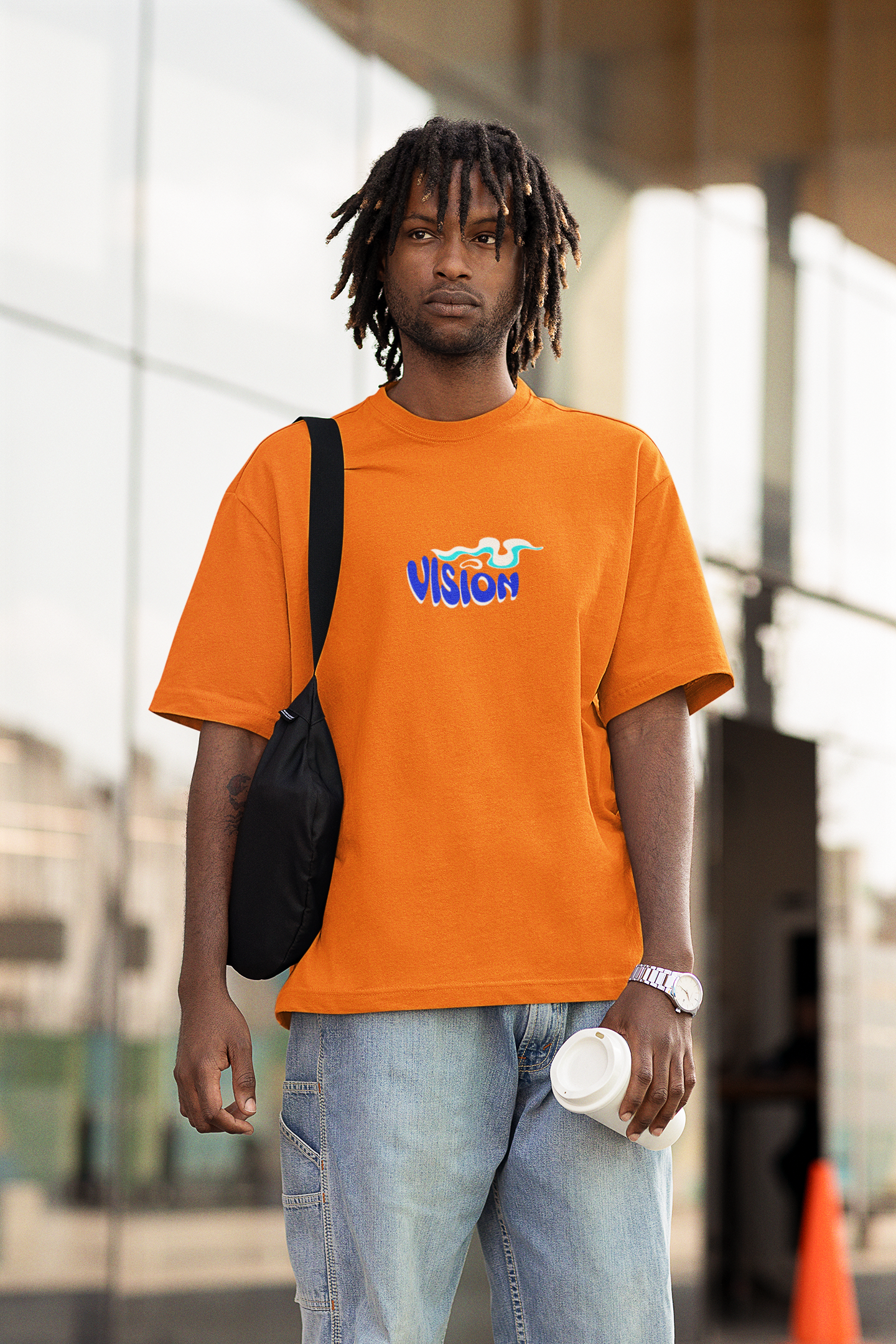 Visionary unisex orange oversized t-shirt - s