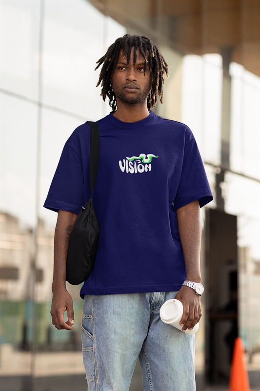 Visionary unisex navy blue oversized t-shirt - s