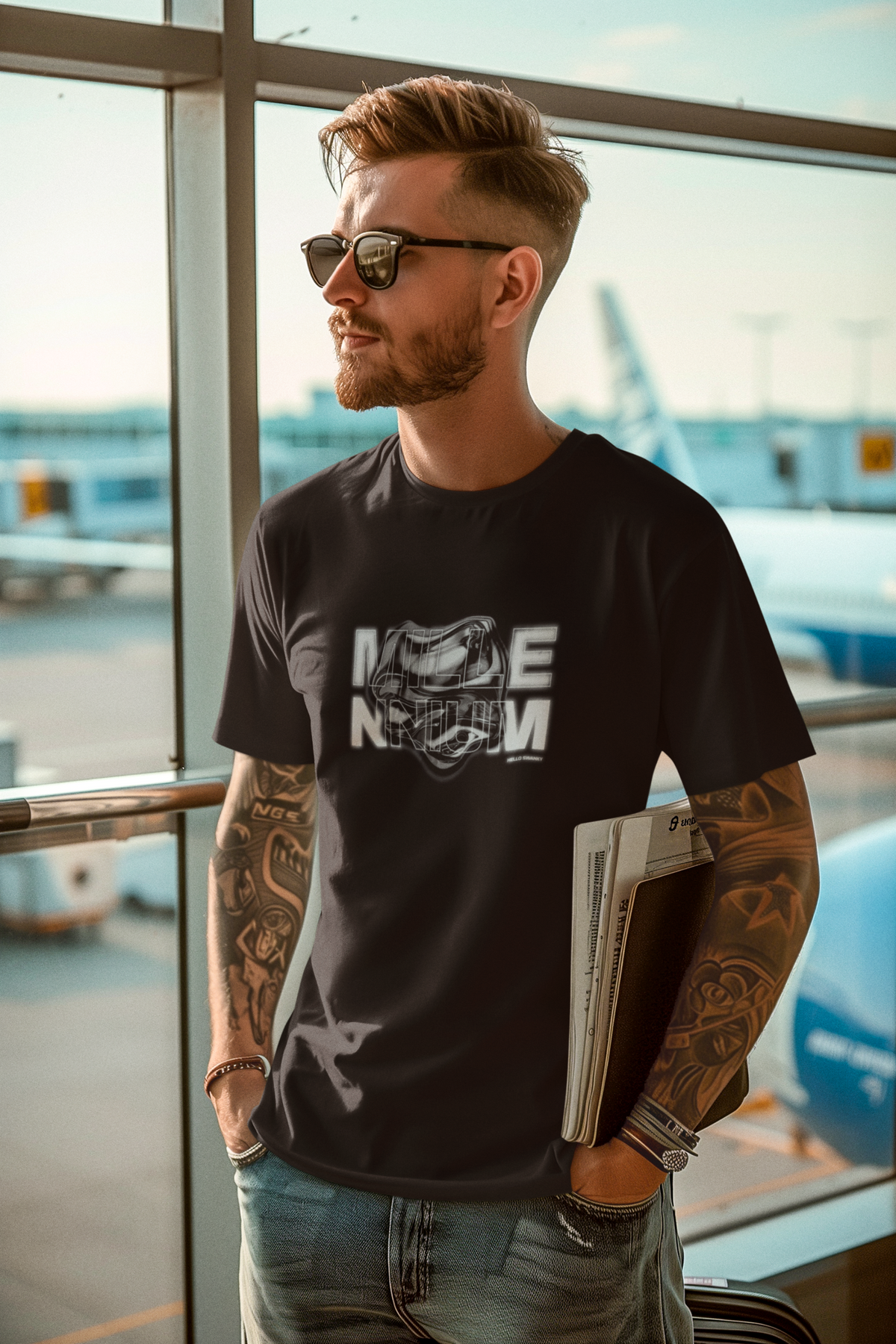 Millennium Half Sleeve Black Round Neck T-Shirt for Men Hello Swanky
