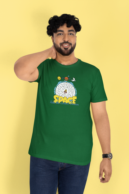 Space Correct Decision Half Sleeve Bottle Green Round Neck T-Shirt for Men