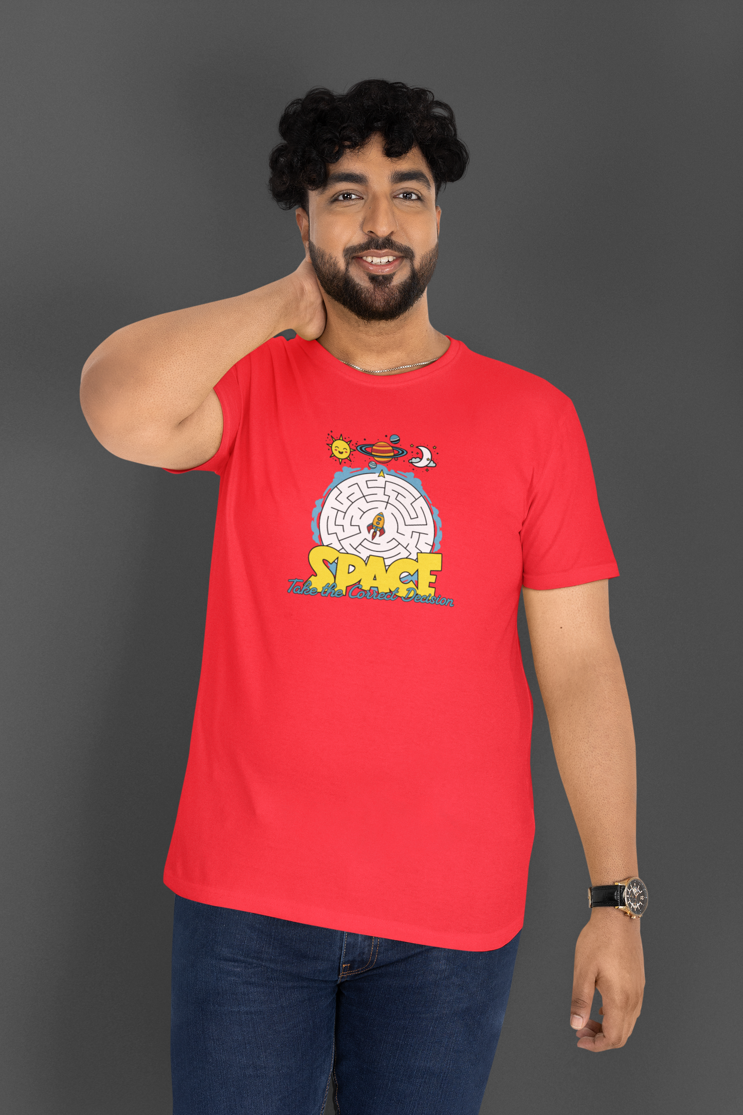 Space Correct Decision Half Sleeve Round Neck T-Shirt for Men