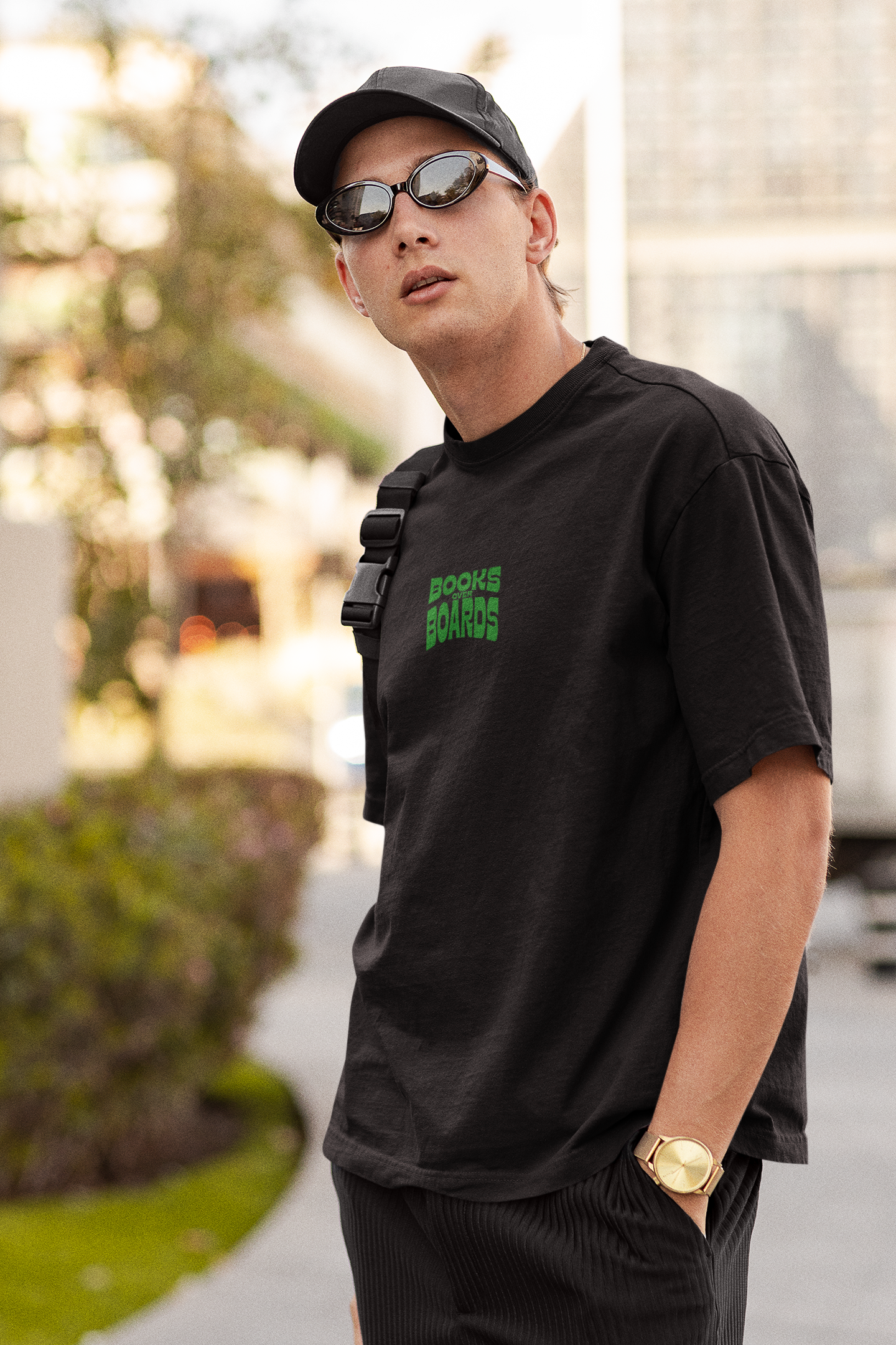 Books Over Board Unisex Black Oversized T-Shirt
