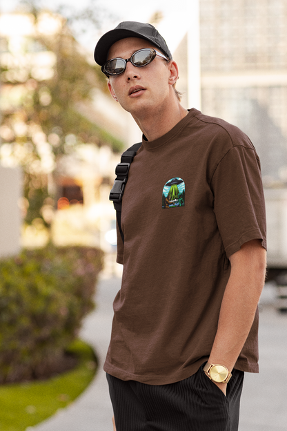 Bigfoot & Alien Unisex Brown Oversized T-Shirt