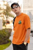 Bigfoot & Alien Half Sleeve Orange Oversized T-Shirt for Men by Hello Swanky