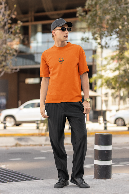 Petals of strength half sleeve orange oversized t-shirt for men by hello swanky