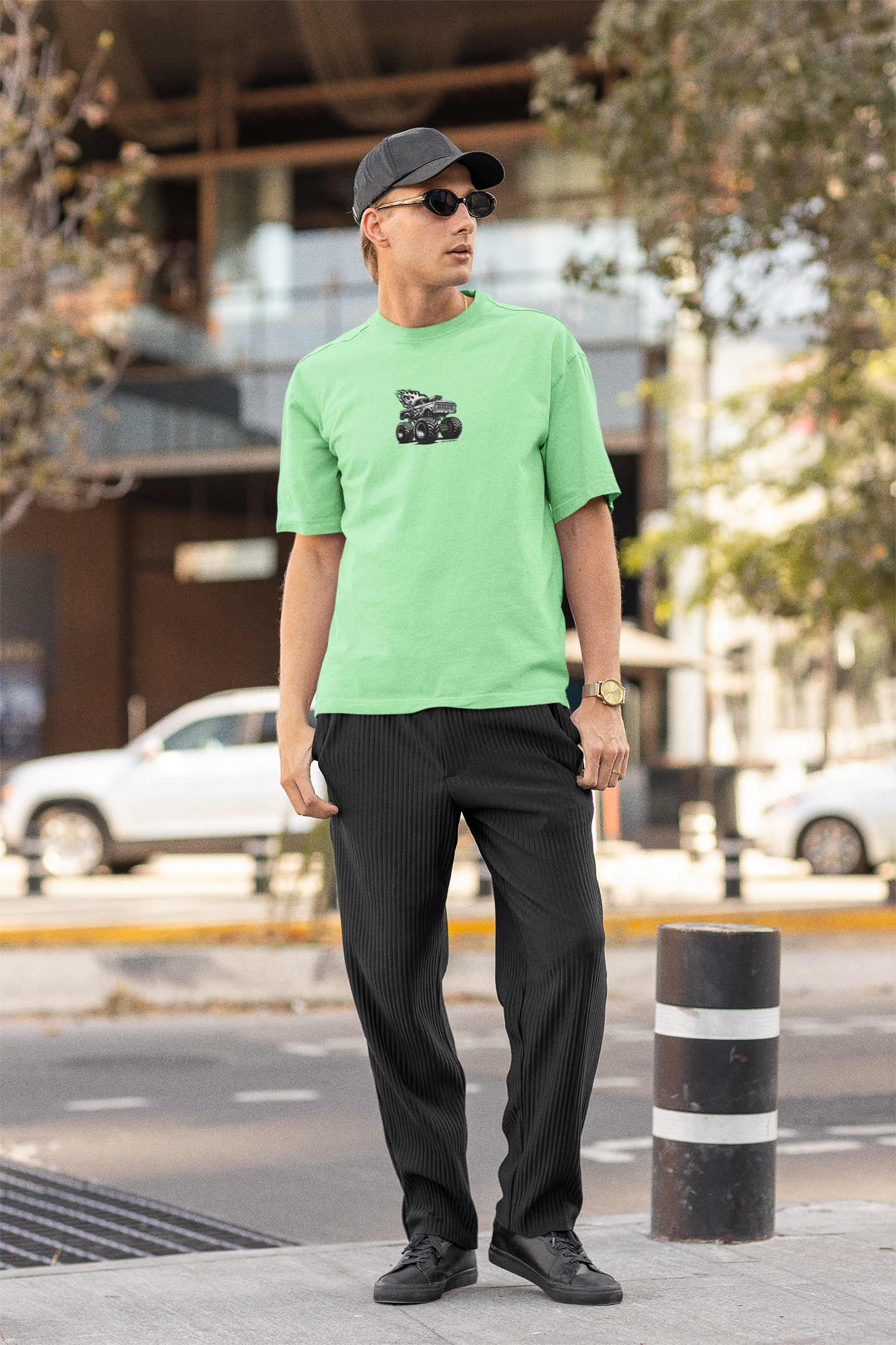 Monster Truck Saga Green White Oversized T-Shirt
