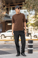 Hello Swanky Men's Plain Brown Oversized Half Sleeve T-Shirt - Round Neck