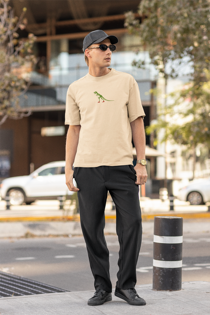T-Rex Unisex Beige Oversized T-Shirt Bold Dino Casual Wears
