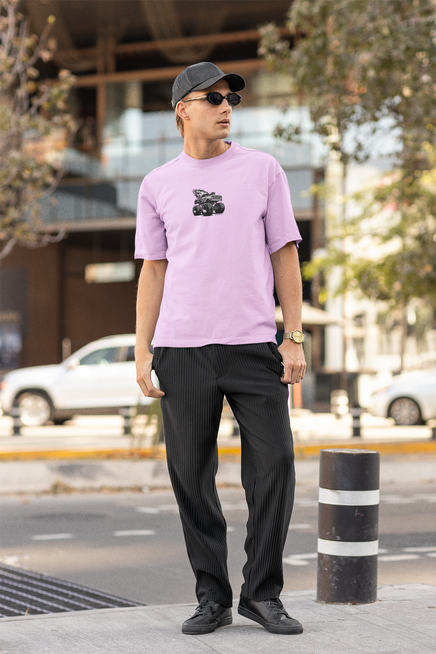 Monster Truck Lavender White Oversized T-Shirt