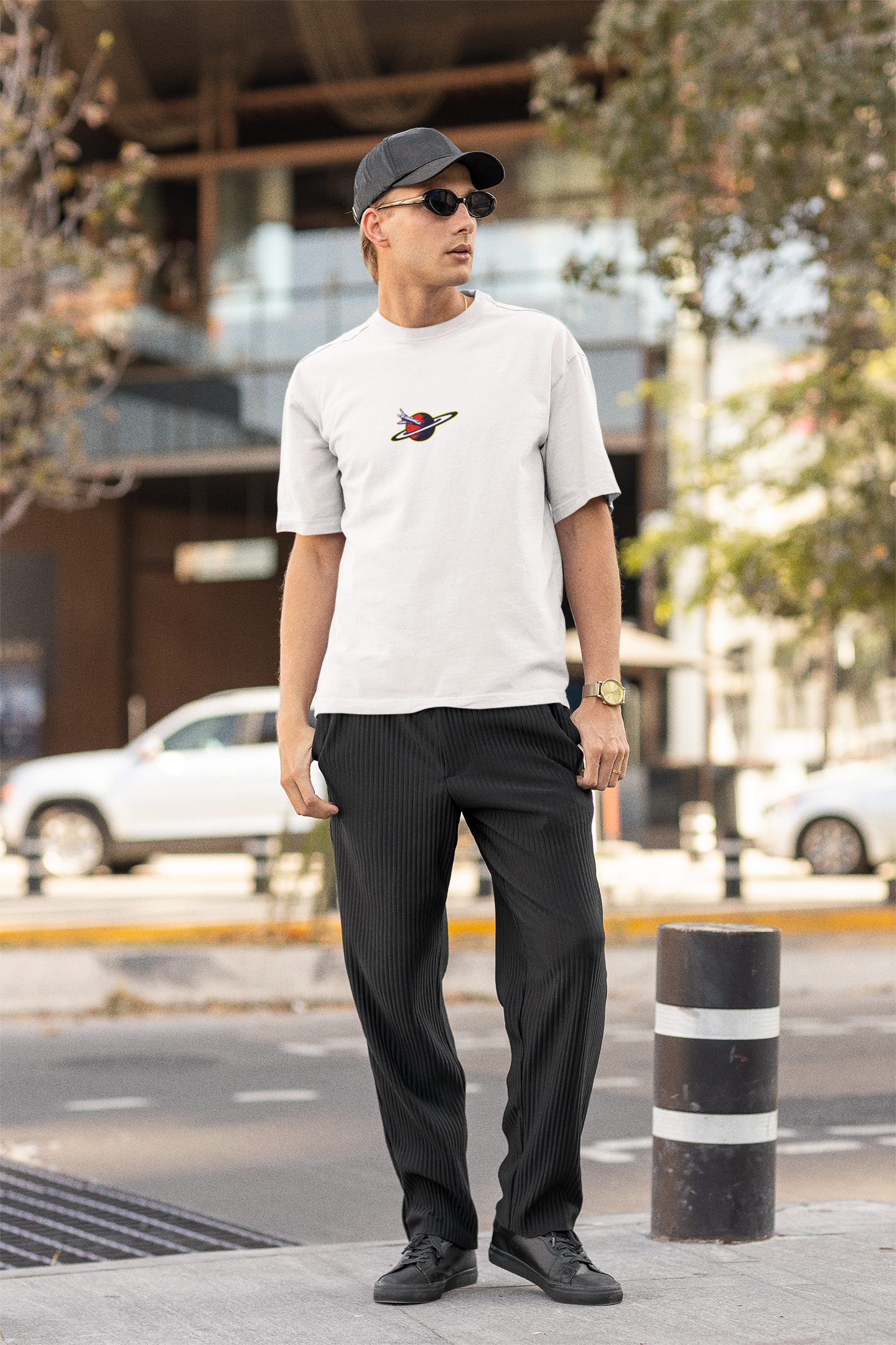 Galactic horizons unisex white oversized t-shirt