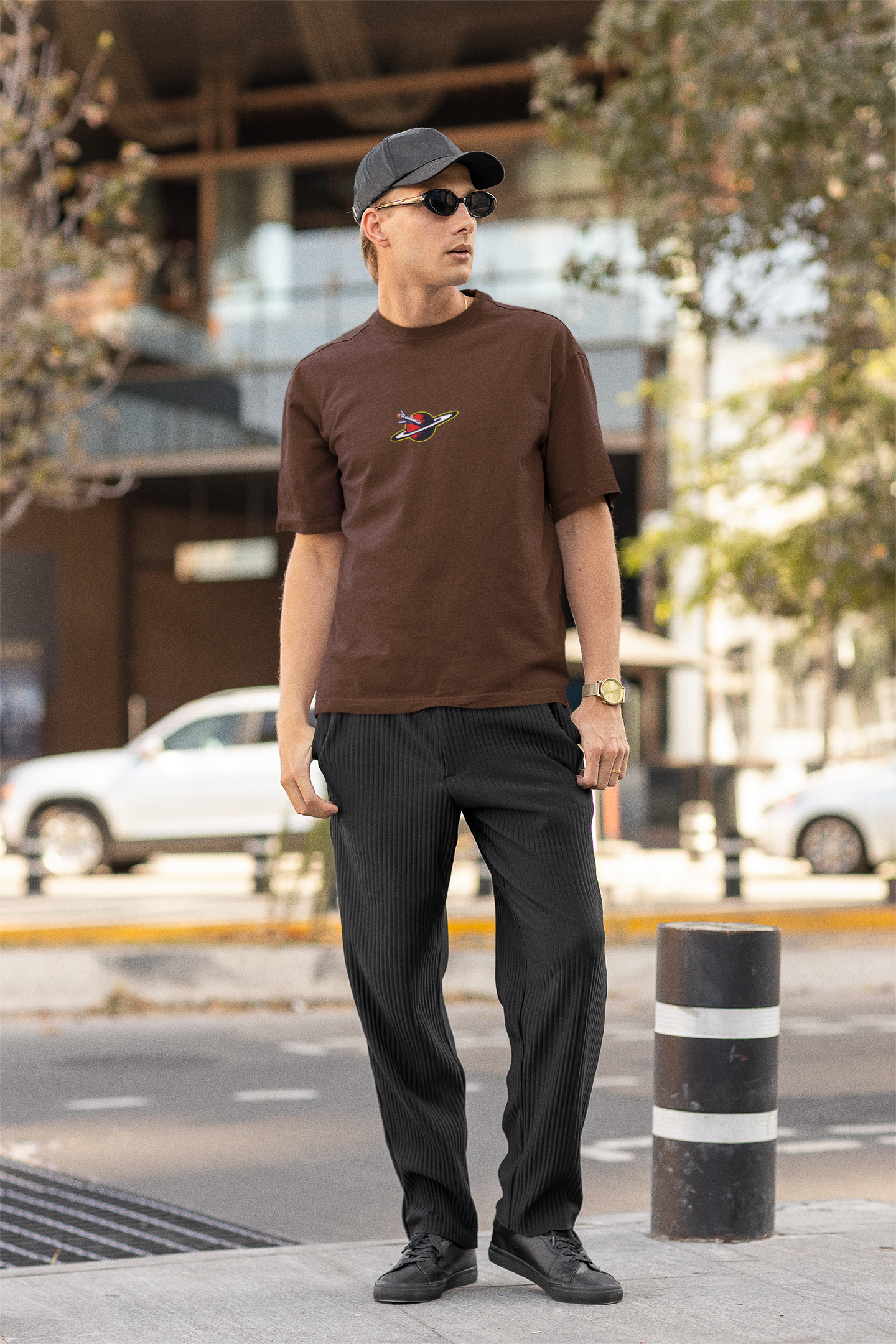 Galactic horizons unisex brown oversized t-shirt