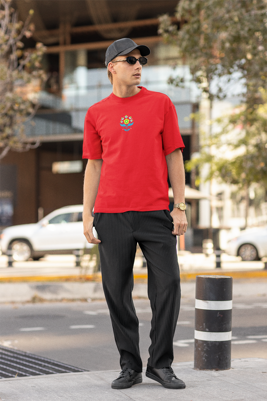 Petals of strength half sleeve red oversized t-shirt for men by hello swanky