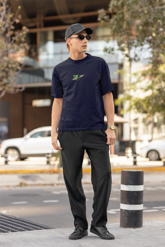 Galactic horizons unisex navy blue oversized t-shirt