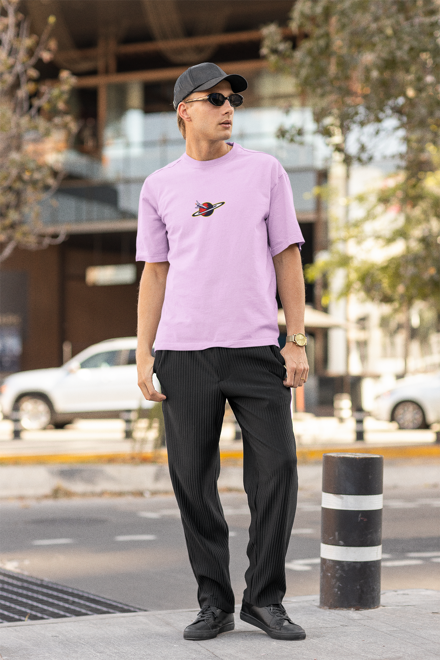 Galactic horizons unisex lavender oversized t-shirt