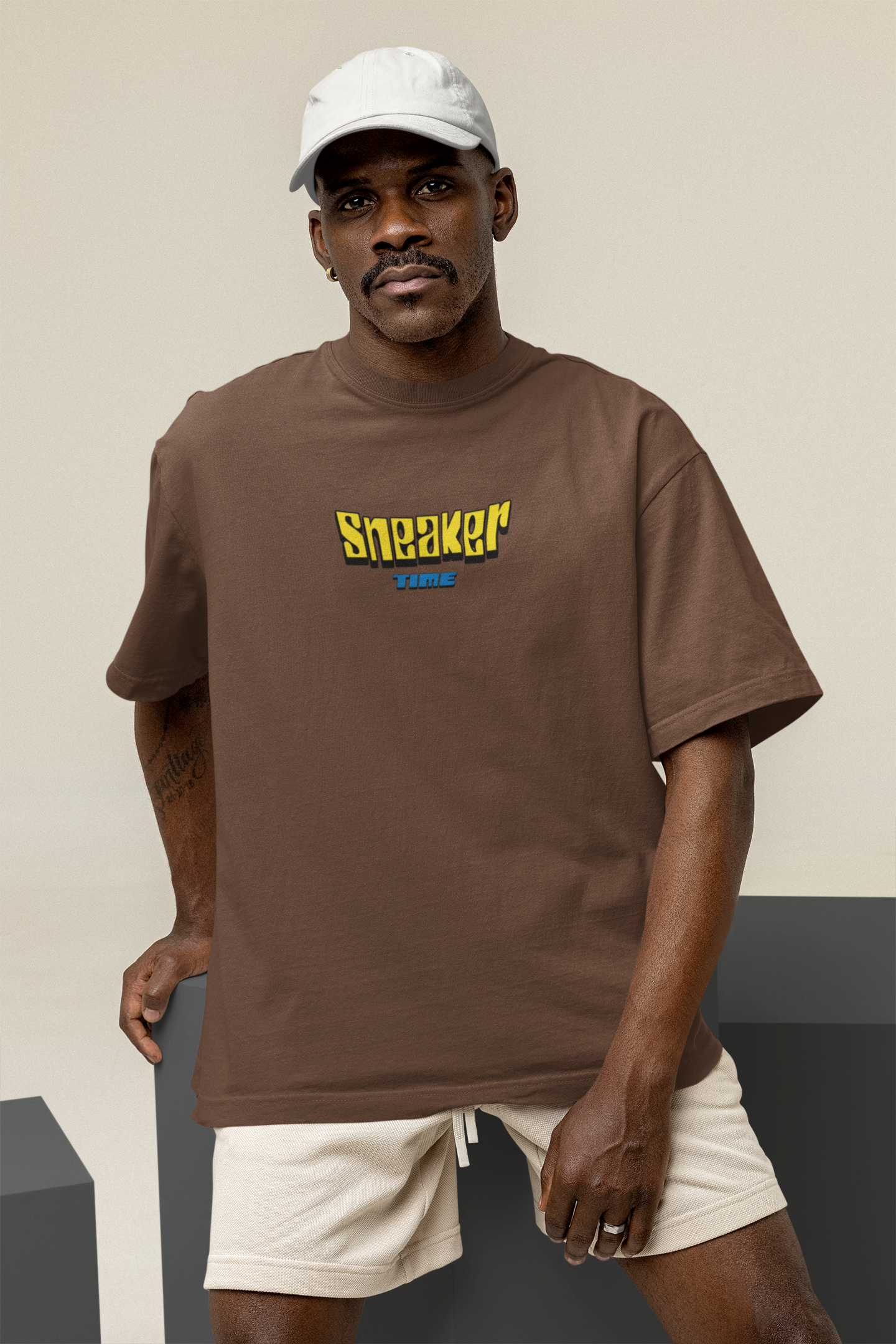 Snekers Brown Oversized Half Sleeve T-Shirt for Men – Trendy Fit