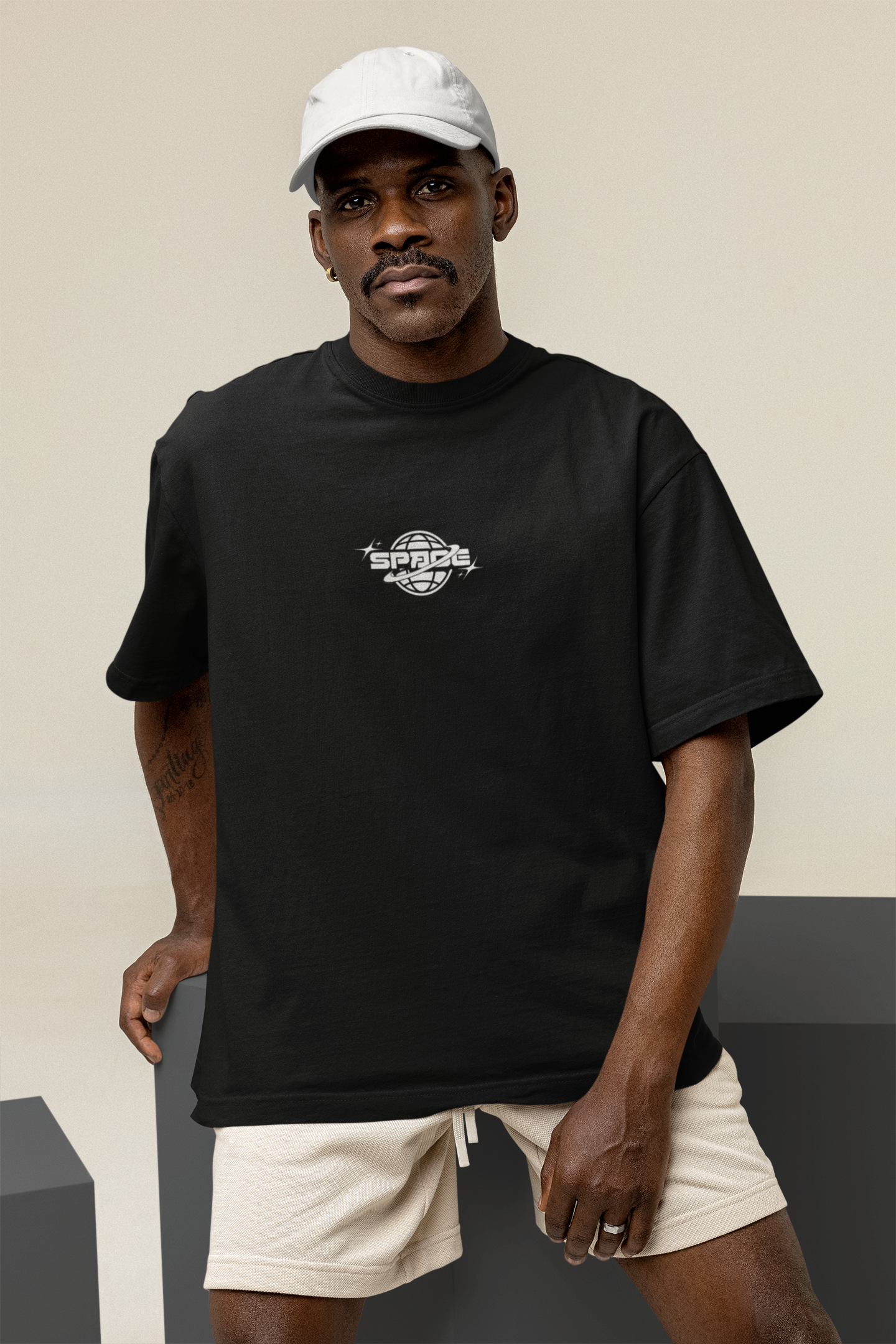 Space Unisex Black Oversized T-Shirt for Casual Street Style