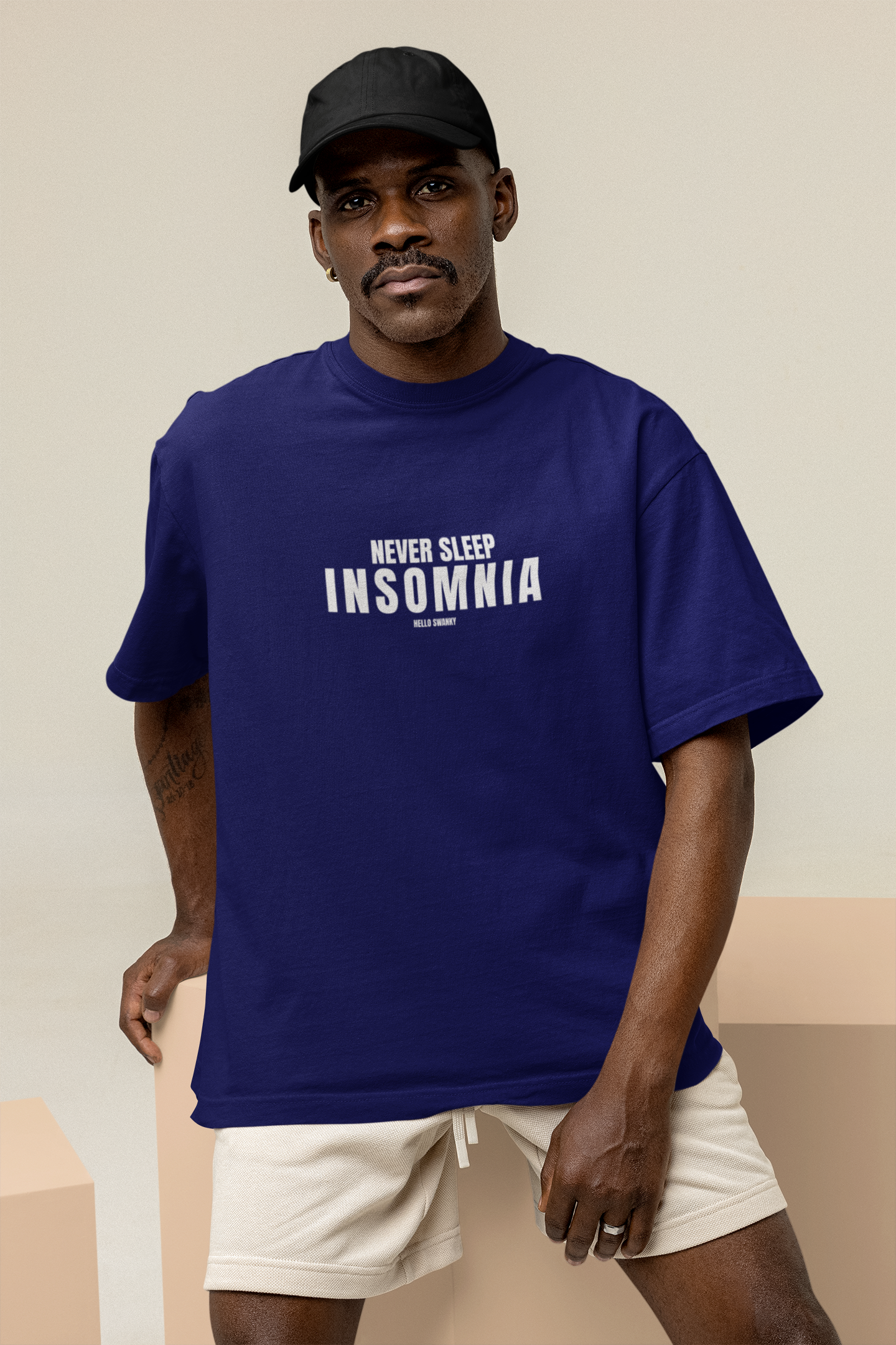 Insomnia Unisex Navy Blue  Oversized T-Shirt