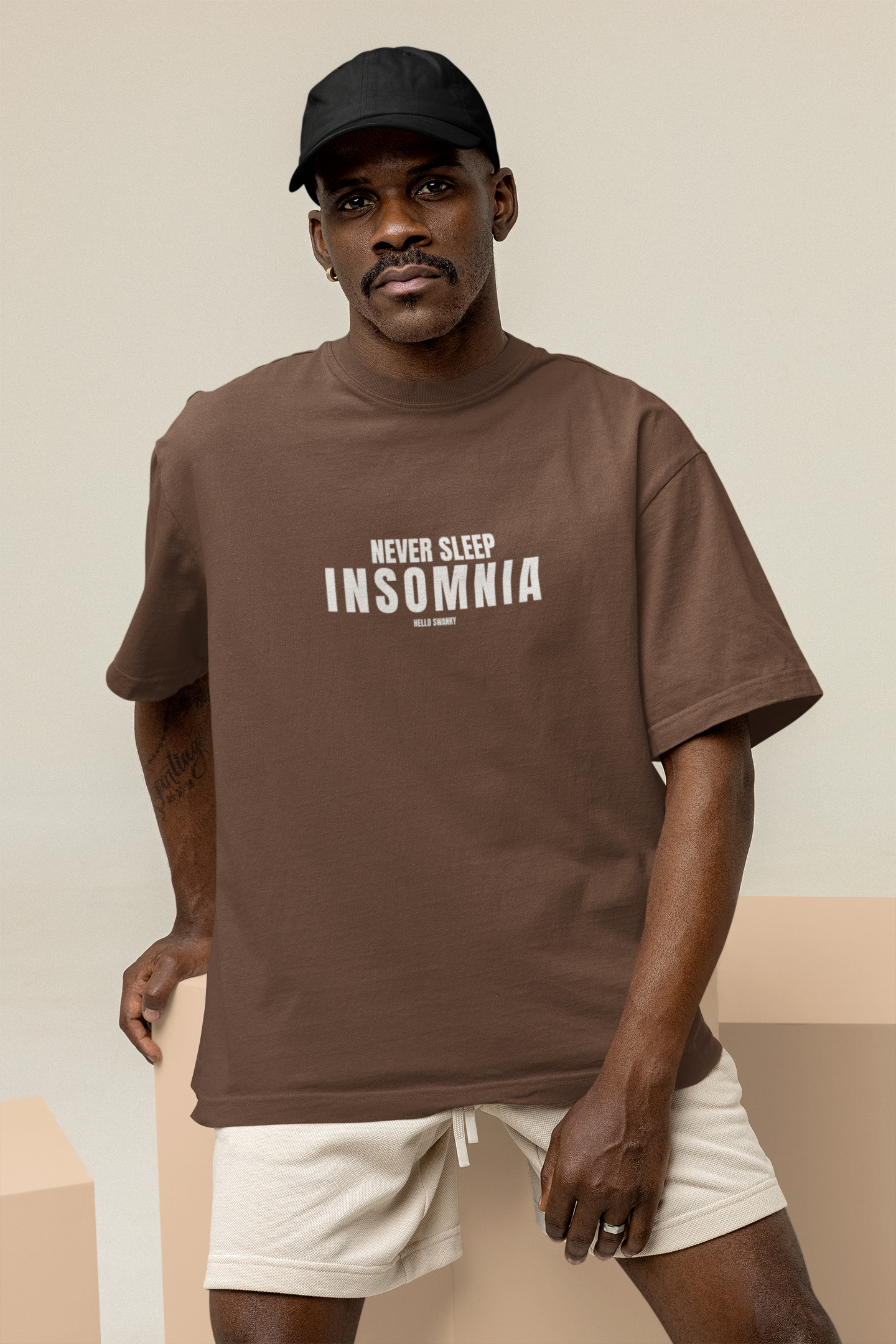 Insomnia Unisex Brown Oversized T-Shirt Streetwear Style