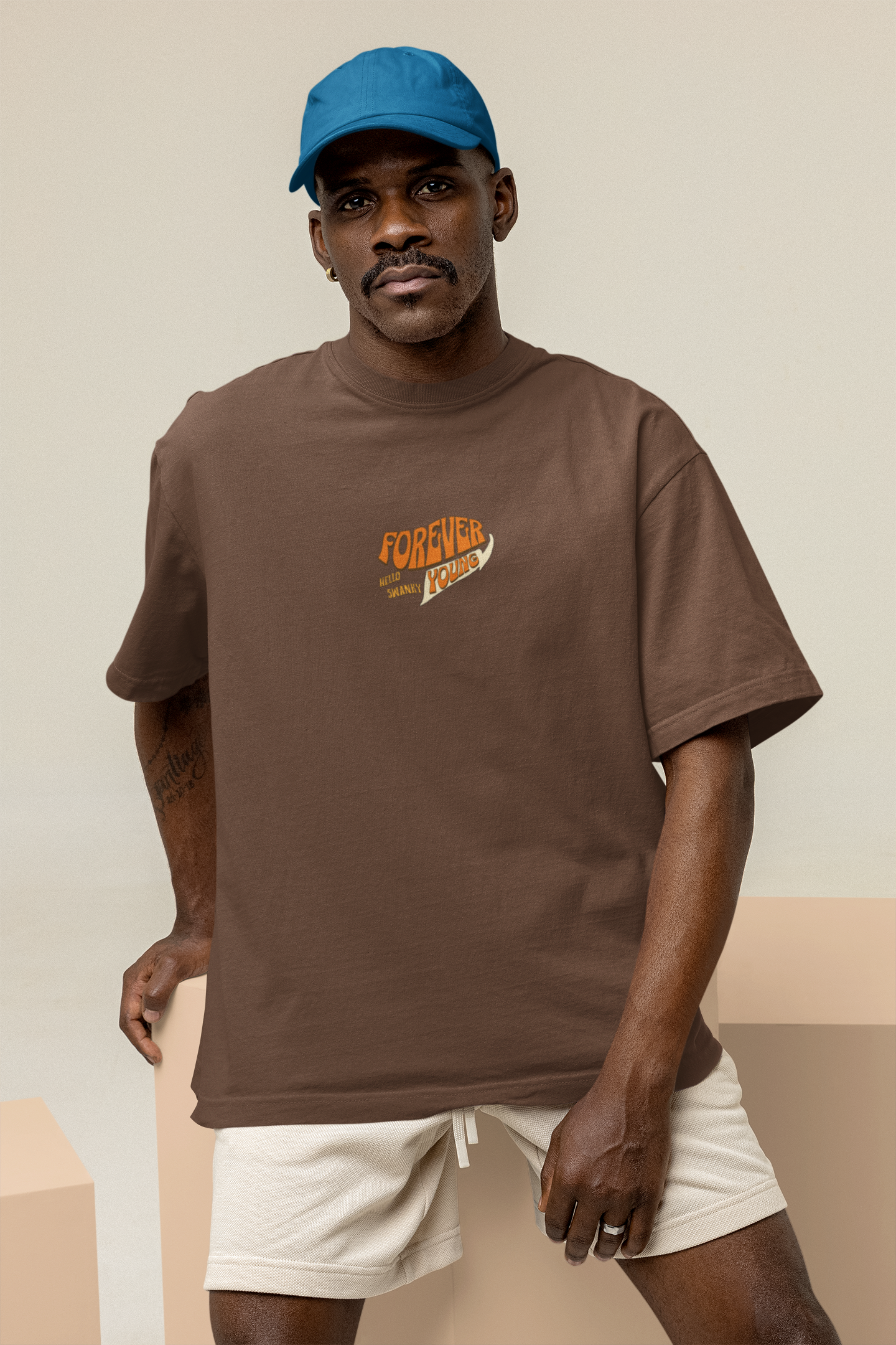 Forever Young Unisex Brown Oversized T-Shirt Streetwear