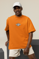 Satelite Half Sleeve Orange Oversized T-Shirt for Men by Hello Swanky