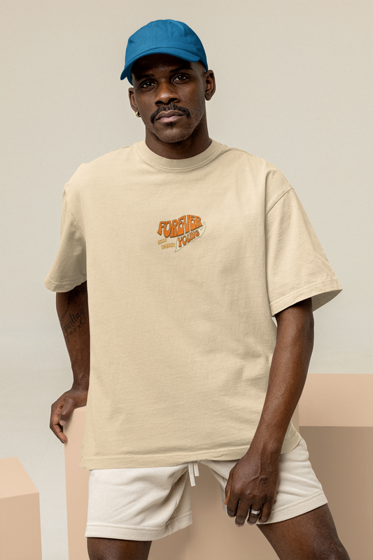 Forever Young Oversized T-Shirt – Beige Unisex Streetwear