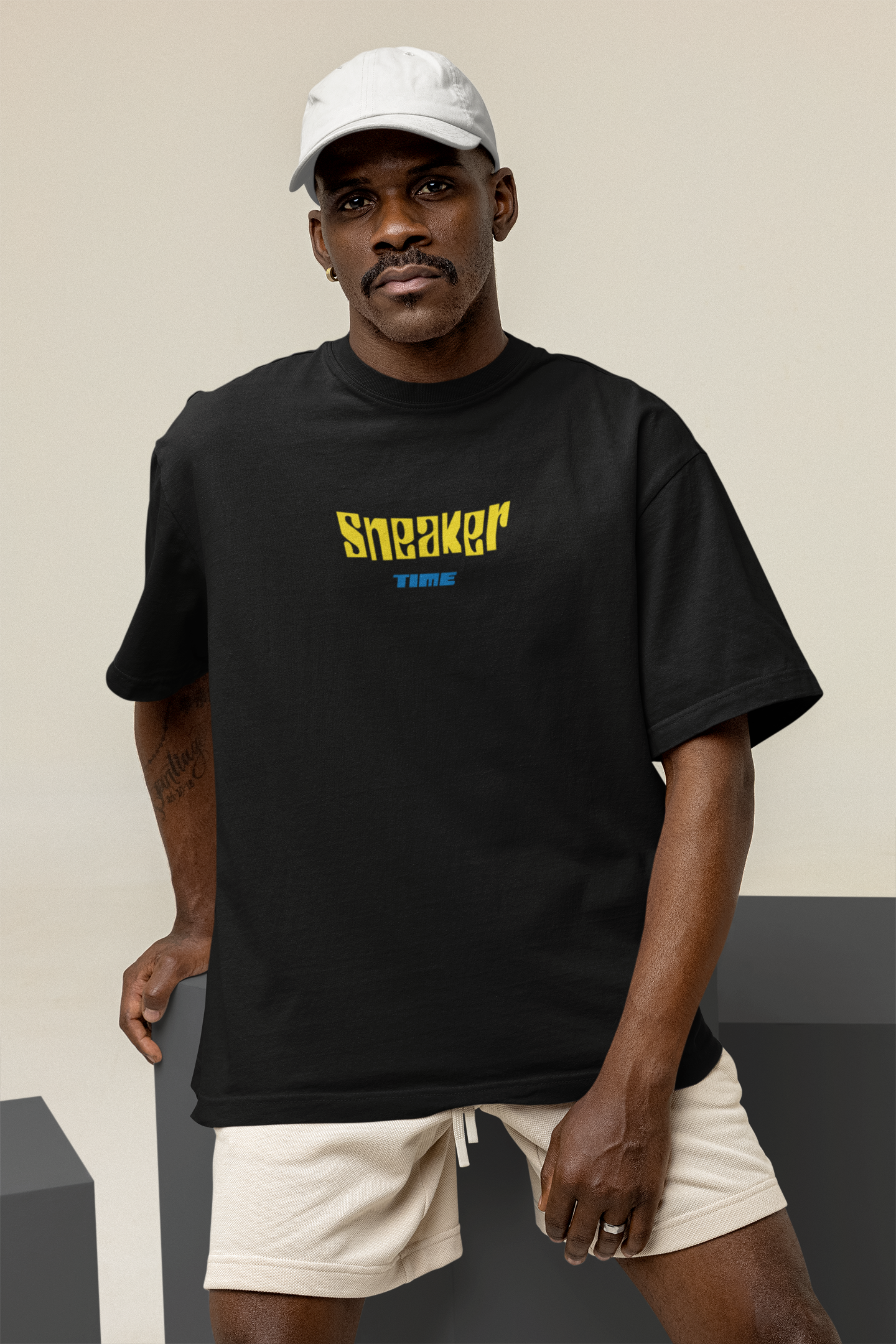 Snekers Black Oversized Half Sleeve T-Shirt for Men – Trendy Fit