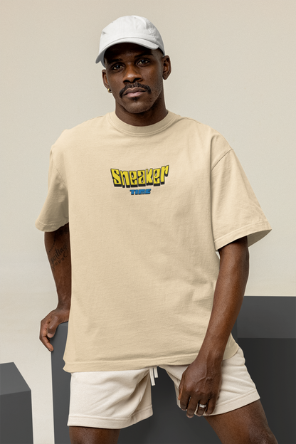 Snekers Beige Oversized Half Sleeve T-Shirt for Men – Trendy Fit