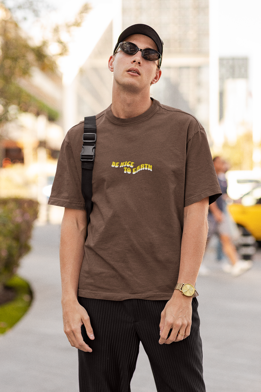 Earth sleeve brown oversized t-shirt for men by hello swanky - s