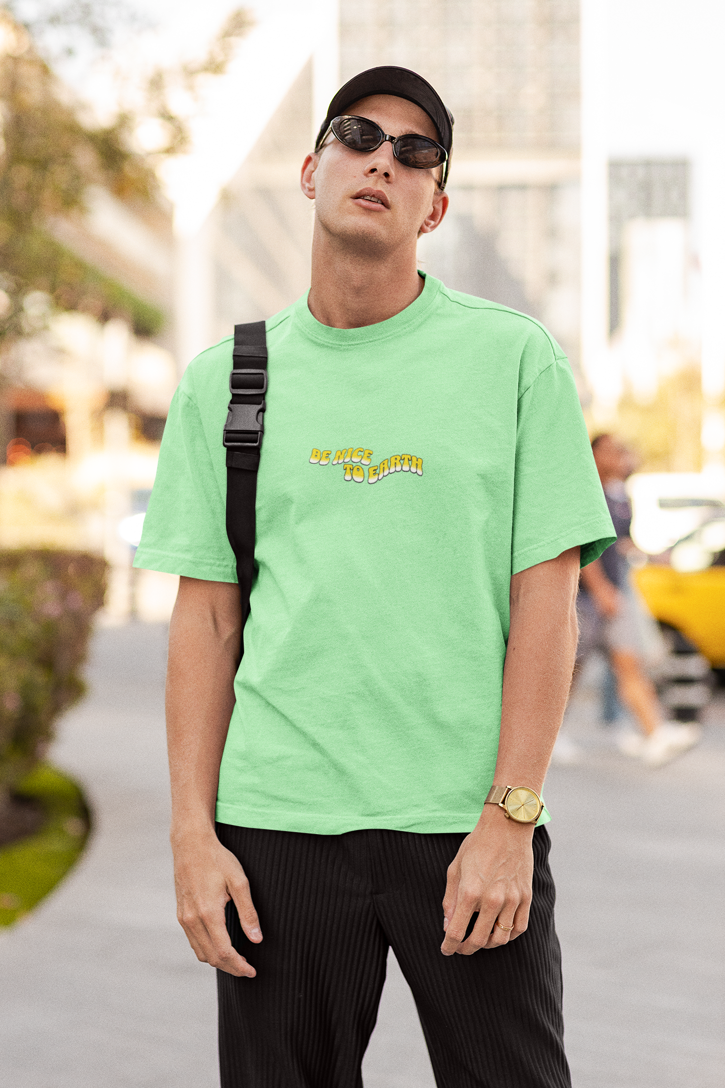 Earth sleeve saga green oversized t-shirt for men by hello swanky - s
