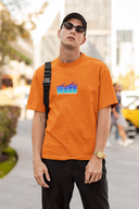 Great Work Half Sleeve Orange Oversized T-Shirt for Men by Hello Swanky