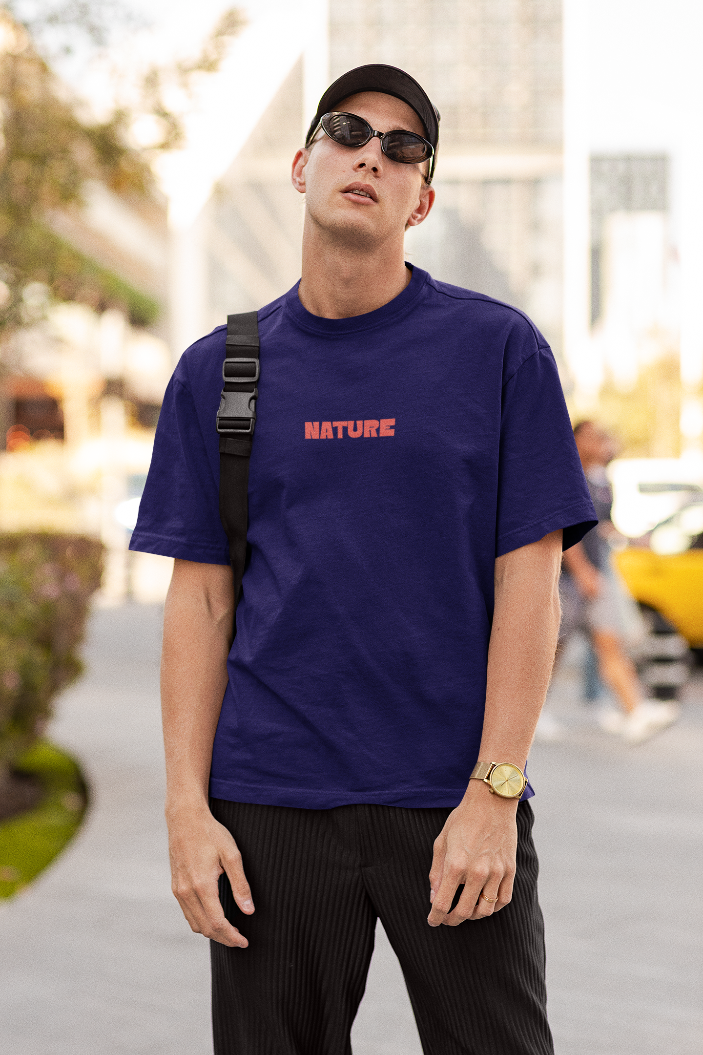 Nature graphic unisex navy blue oversized t-shirt - s