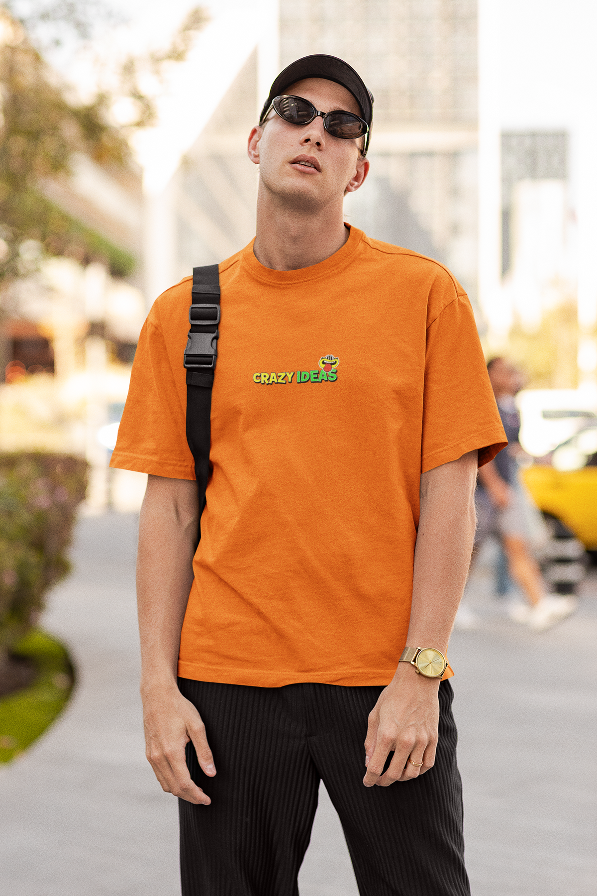 Crazy Ideas Half Sleeve Orange Oversized T-Shirt for Men by Hello Swanky