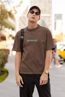 Spinning Earth Half Sleeve Brown Oversized T-Shirt for Men by Hello Swanky
