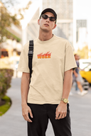 Great Work Half Sleeve Beige Oversized T-Shirt for Men by Hello Swanky