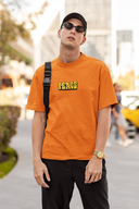 State Of Mind Half Sleeve Orange Oversized T-Shirt for Men by Hello Swanky