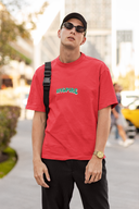 Inspired Half Sleeve Red Oversized T-Shirt for Men by Hello Swanky