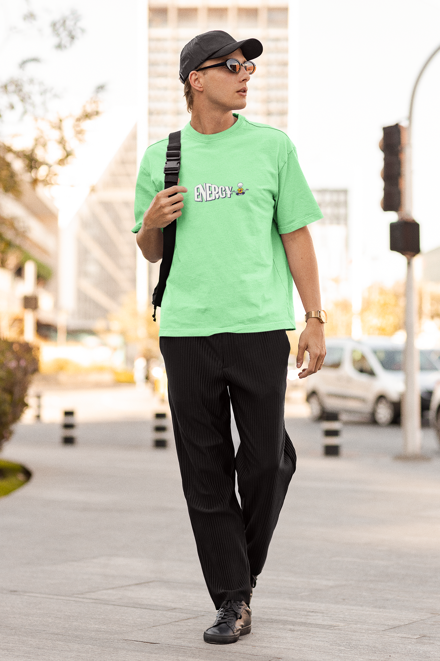 Protect Energy Saga Green Oversized T-Shirt Street Tee Fit