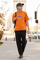 Great Work Half Sleeve Orange Oversized T-Shirt for Men by Hello Swanky