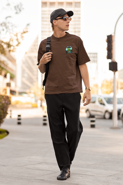 Bigfoot & Alien Unisex Brown Oversized T-Shirt