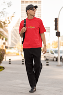 State Of Mind Half Sleeve Red Oversized T-Shirt for Men by Hello Swanky