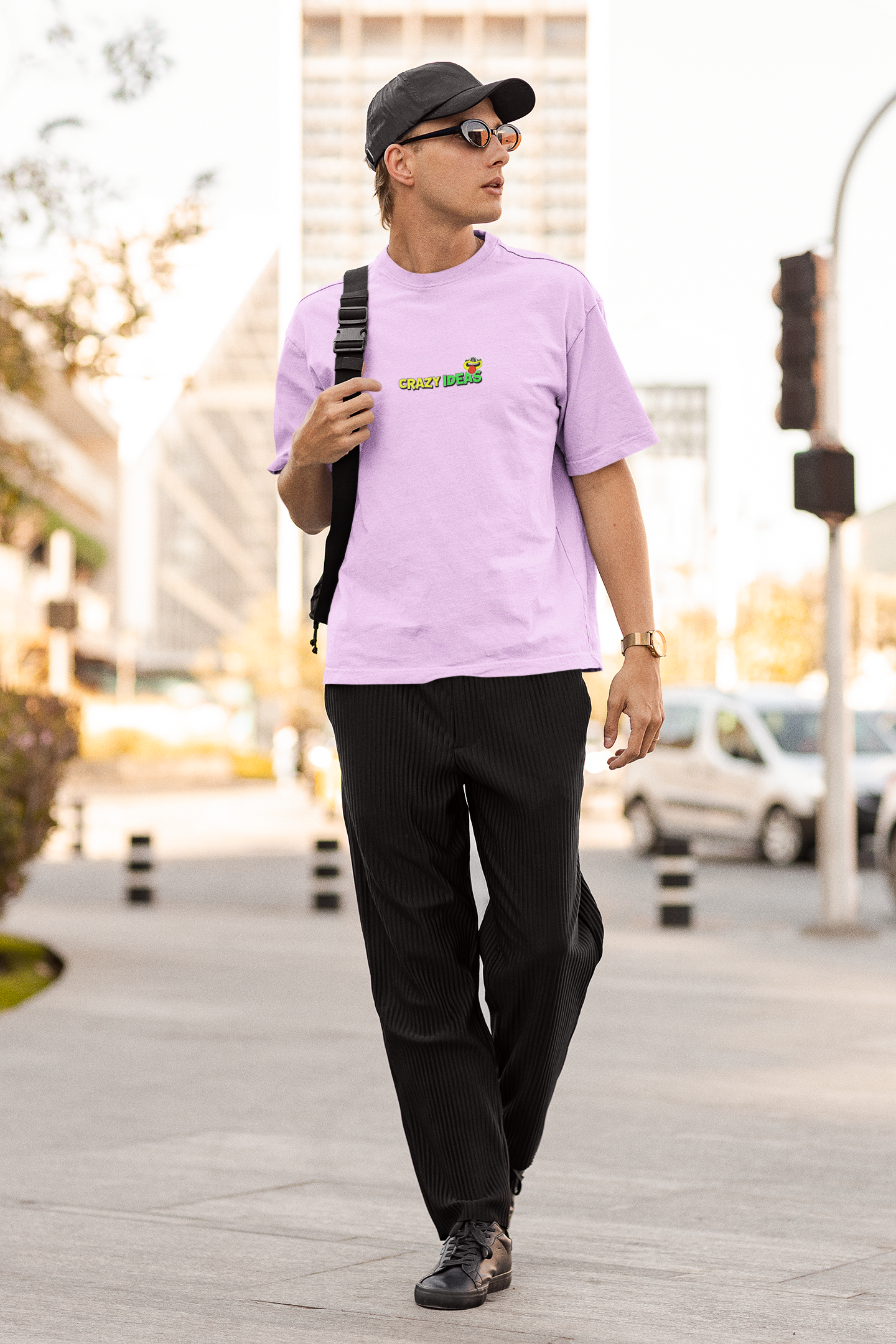 Crazy Ideas Half Sleeve Lavender Oversized T-Shirt for Men by Hello Swanky