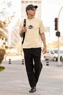 Out Of Office Half Sleeve Beige Oversized T-Shirt for Men by Hello Swanky