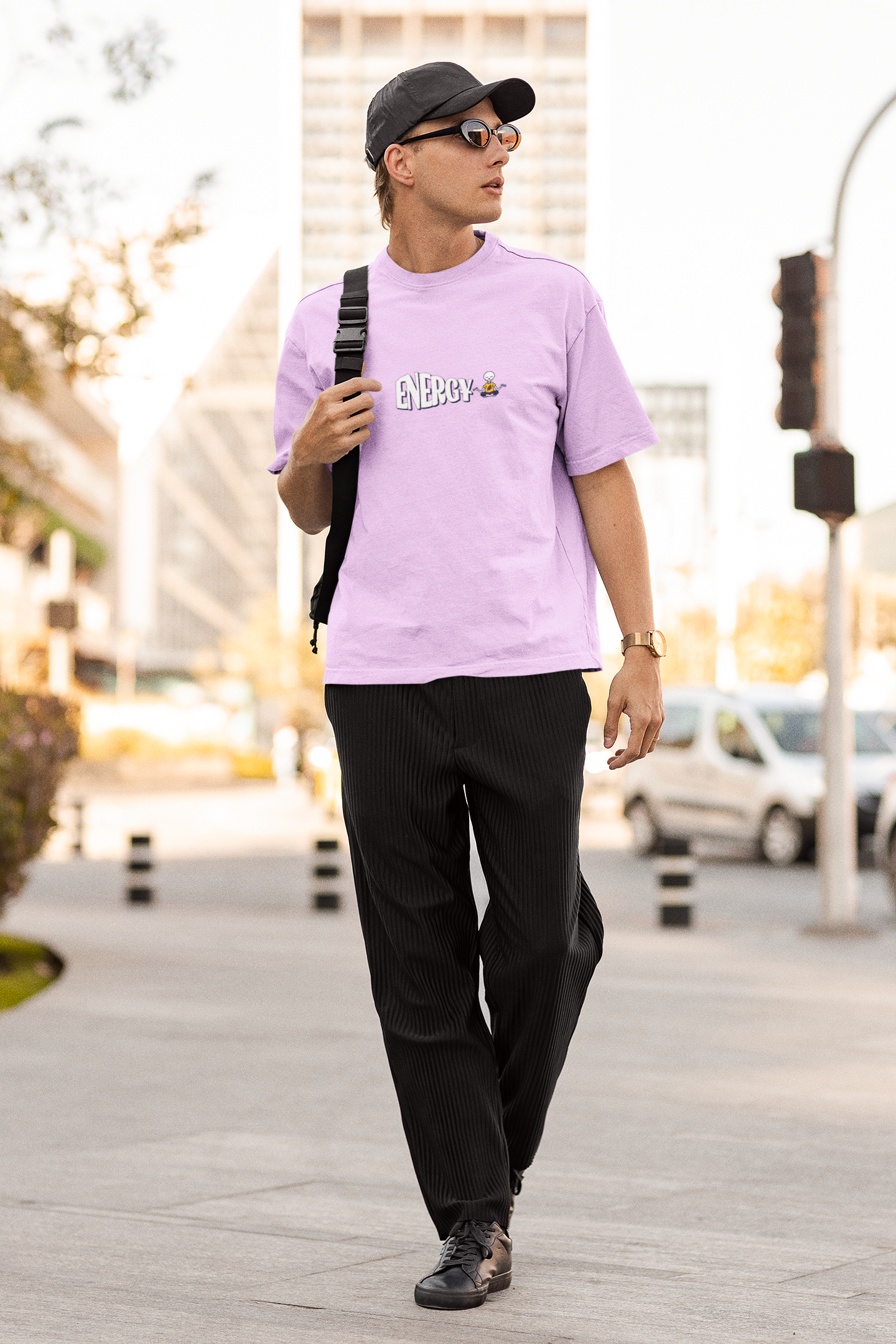 Protect Energy Lavender Oversized T-Shirt Trendy Streetwear