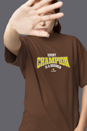 Every Champion Half Sleeve Brown Oversized T-Shirt for Women by Hello Swanky