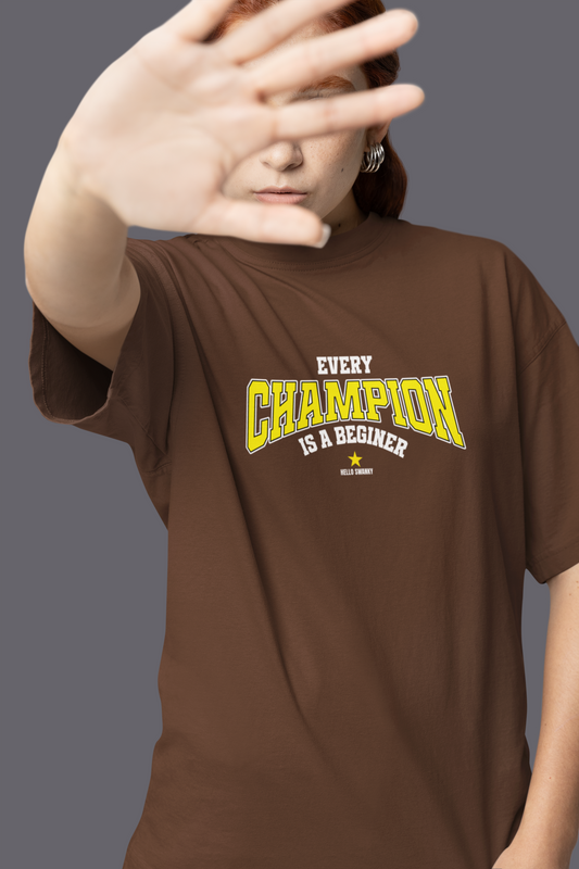 Every Champion Half Sleeve Brown Oversized T Shirt Tee