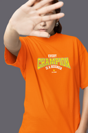 Every Champion Half Sleeve Orange Oversized T-Shirt for Women by Hello Swanky