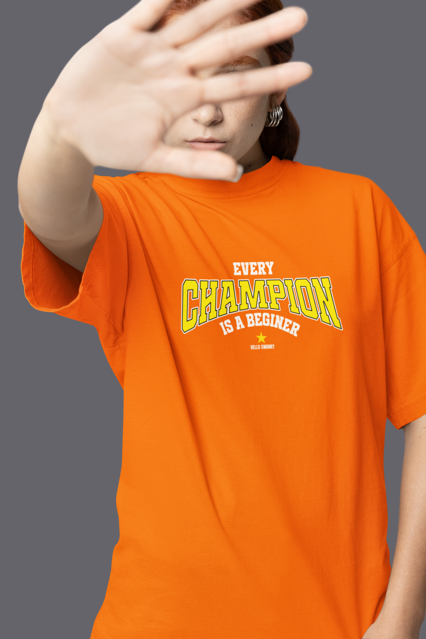 Every Champion Half Sleeve Orange Oversized T Shirt Style