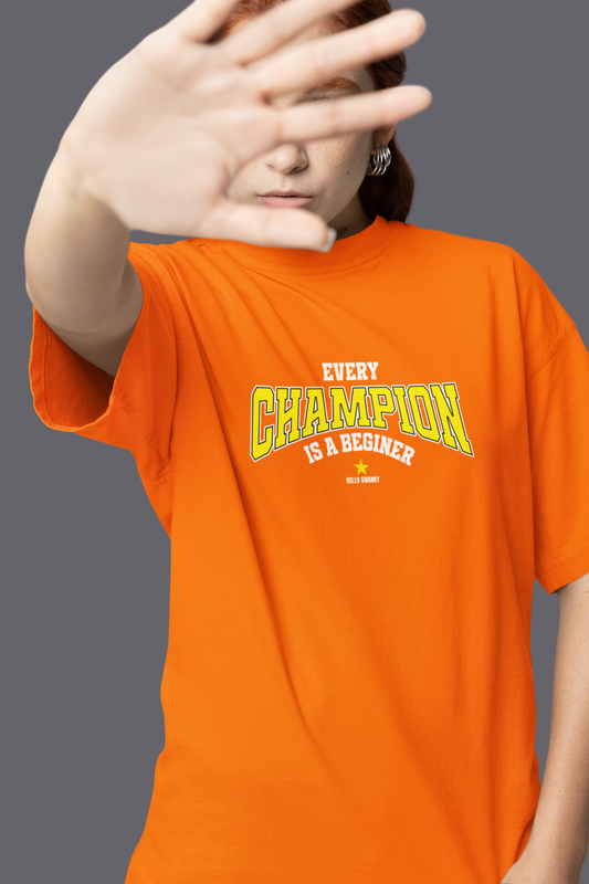 Every Champion Half Sleeve Orange Oversized T Shirt Style