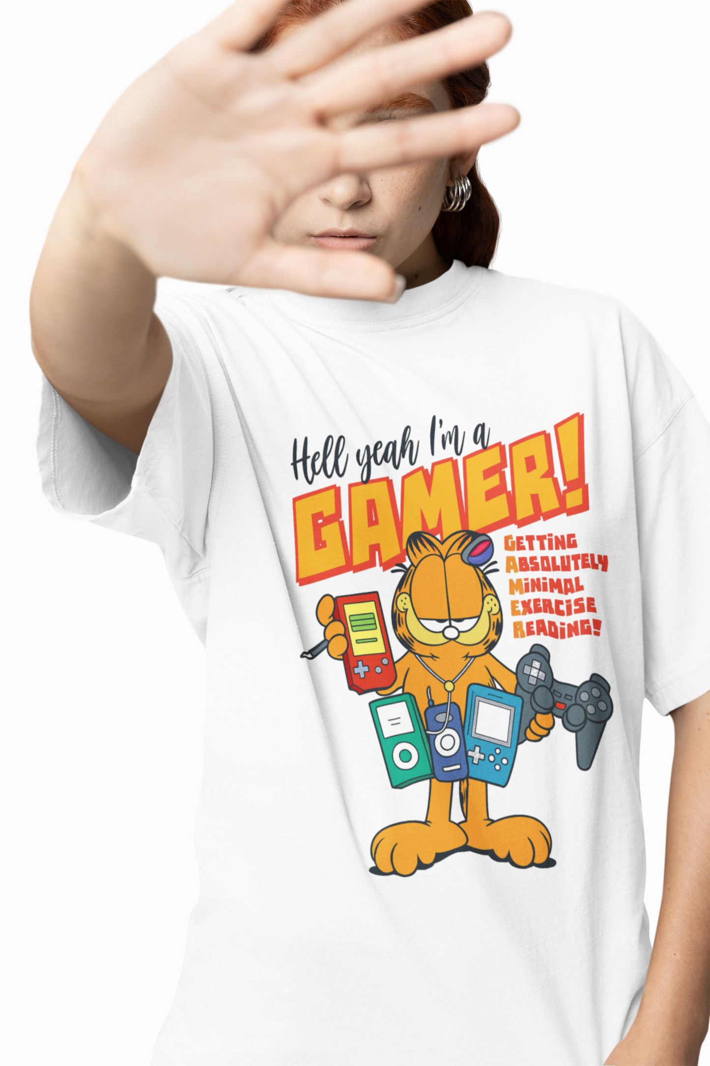 Garfield Gamer Oversized T-Shirts Funny Cartoon Streetwear